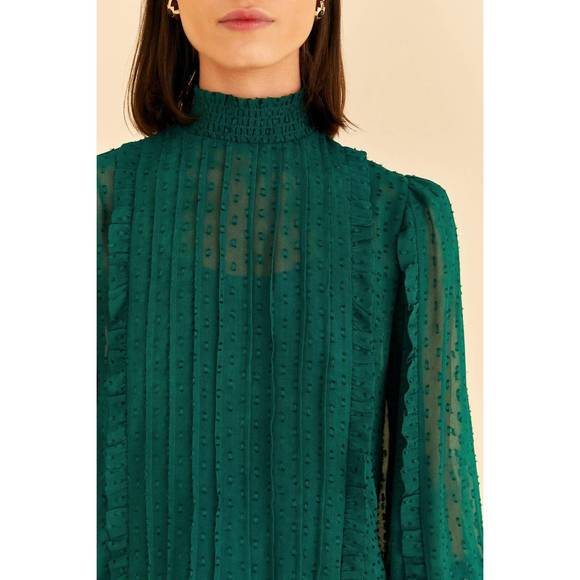 NEW FARM RIO ruffled long sleeve blouse in emerald - Picture 4 of 6